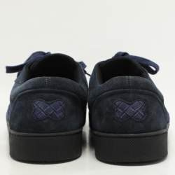 Bottega Veneta Two Tone Blue Suede Intrecciato Low Top Sneakers Size 43