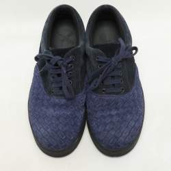 Bottega Veneta Two Tone Blue Suede Intrecciato Low Top Sneakers Size 43