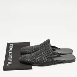 Bottega Veneta Black Intrecciato Leather Fiandra Flat Mules Size 42