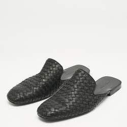 Bottega Veneta Black Intrecciato Leather Fiandra Flat Mules Size 42