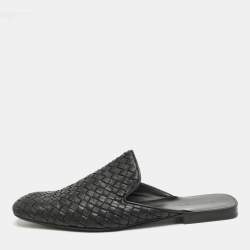 Bottega Veneta Black Intrecciato Leather Fiandra Flat Mules Size 42