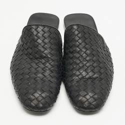 Bottega Veneta Black Intrecciato Leather Fiandra Flat Mules Size 42