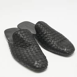 Bottega Veneta Black Intrecciato Leather Fiandra Flat Mules Size 42