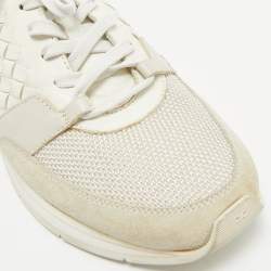Bottega Veneta Cream/Grey Intrecciato Leather and Suede Lace Up Sneakers Size 42
