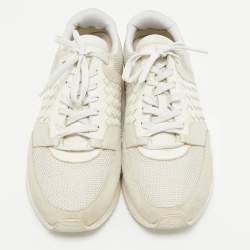 Bottega Veneta Cream/Grey Intrecciato Leather and Suede Lace Up Sneakers Size 42