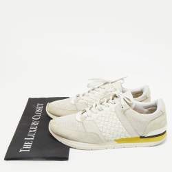 Bottega Veneta Cream/Grey Intrecciato Leather and Suede Lace Up Sneakers Size 42