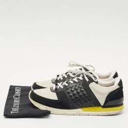 Bottega Veneta White/Black Intrecciato Leather and Suede Lace Up Sneakers Size 42