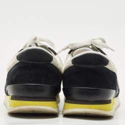 Bottega Veneta White/Black Intrecciato Leather and Suede Lace Up Sneakers Size 42