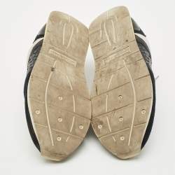 Bottega Veneta White/Black Intrecciato Leather and Suede Lace Up Sneakers Size 42