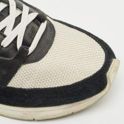 Bottega Veneta White/Black Intrecciato Leather and Suede Lace Up Sneakers Size 42