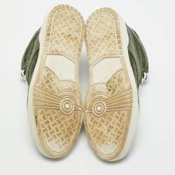 Pre Owned Bottega Veneta Olive Green Suede and Intrecciato Leather High Top Sneakers Size 42