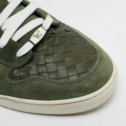 Pre Owned Bottega Veneta Olive Green Suede and Intrecciato Leather High Top Sneakers Size 42