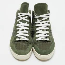 Pre Owned Bottega Veneta Olive Green Suede and Intrecciato Leather High Top Sneakers Size 42