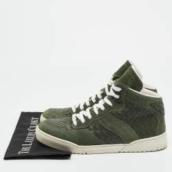 Pre Owned Bottega Veneta Olive Green Suede and Intrecciato Leather High Top Sneakers Size 42