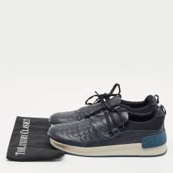 Bottega Veneta Navy Blue Leather and Fabric Intrecciato Lace Up Sneakers Size 42
