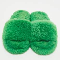 Bottega Veneta Green Shearling Fur Resort Teddy Slides Size 41