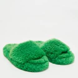Bottega Veneta Green Shearling Fur Resort Teddy Slides Size 41