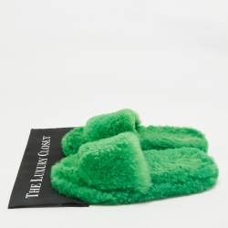 Bottega Veneta Green Shearling Fur Resort Teddy Slides Size 41