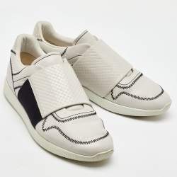 Pre Owned Bottega Veneta White Leather Intrecciato Slip On Sneakers Size 42.5