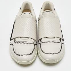 Pre Owned Bottega Veneta White Leather Intrecciato Slip On Sneakers Size 42.5