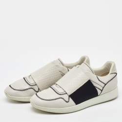 Pre Owned Bottega Veneta White Leather Intrecciato Slip On Sneakers Size 42.5