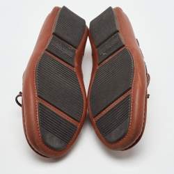 Pre Owned Bottega Veneta Brown Intrecciato Leather Cervo Wave Driver Bow Loafers Size 41.5