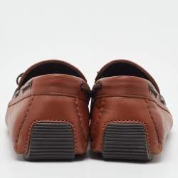 Pre Owned Bottega Veneta Brown Intrecciato Leather Cervo Wave Driver Bow Loafers Size 41.5