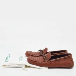 Pre Owned Bottega Veneta Brown Intrecciato Leather Cervo Wave Driver Bow Loafers Size 41.5