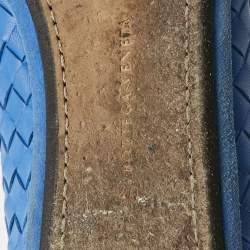 Pre Owned Bottega Veneta Blue Intrecciato Leather Smoking Slippers Size 40