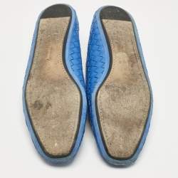 Pre Owned Bottega Veneta Blue Intrecciato Leather Smoking Slippers Size 40