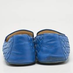 Pre Owned Bottega Veneta Blue Intrecciato Leather Smoking Slippers Size 40