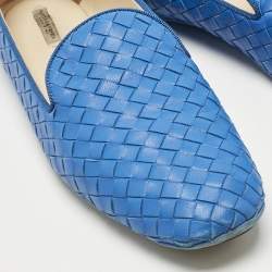 Pre Owned Bottega Veneta Blue Intrecciato Leather Smoking Slippers Size 40