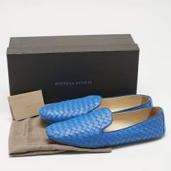 Pre Owned Bottega Veneta Blue Intrecciato Leather Smoking Slippers Size 40