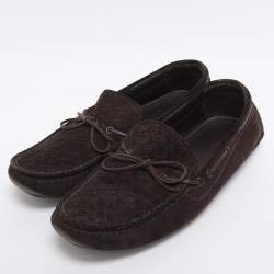 Pre Owned Bottega Veneta Brown Intrecciato Suede Loafers Size 43.5