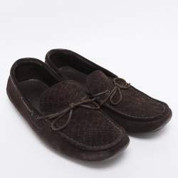 Pre Owned Bottega Veneta Brown Intrecciato Suede Loafers Size 43.5