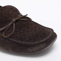 Pre Owned Bottega Veneta Brown Intrecciato Suede Loafers Size 43.5