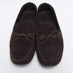 Pre Owned Bottega Veneta Brown Intrecciato Suede Loafers Size 43.5