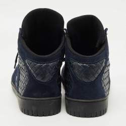 Pre Owned Bottega Veneta Navy Blue Suede and Intrecciato Leather High Top Sneakers Size 43