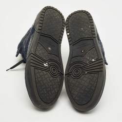 Pre Owned Bottega Veneta Navy Blue Suede and Intrecciato Leather High Top Sneakers Size 43