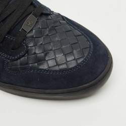 Pre Owned Bottega Veneta Navy Blue Suede and Intrecciato Leather High Top Sneakers Size 43
