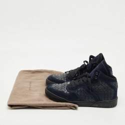 Pre Owned Bottega Veneta Navy Blue Suede and Intrecciato Leather High Top Sneakers Size 43