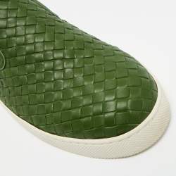 Pre Owned Bottega Veneta Green Intrecciato Leather Slip On Sneakers Size 42.5