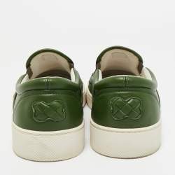 Pre Owned Bottega Veneta Green Intrecciato Leather Slip On Sneakers Size 42.5