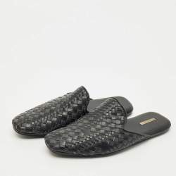 Pre Owned Bottega Veneta Black Intrecciato Leather Tubolare Mules Size 40
