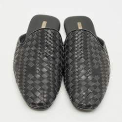 Pre Owned Bottega Veneta Black Intrecciato Leather Tubolare Mules Size 40