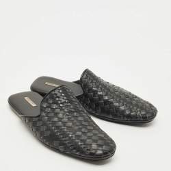 Pre Owned Bottega Veneta Black Intrecciato Leather Tubolare Mules Size 40