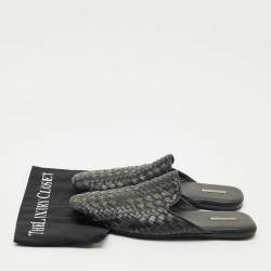 Pre Owned Bottega Veneta Black Intrecciato Leather Tubolare Mules Size 40
