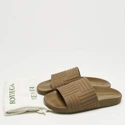 Pre Owned Bottega Veneta Brown Rubber Slide Sandals Size 42