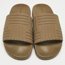 Pre Owned Bottega Veneta Brown Rubber Slide Sandals Size 42