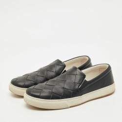 Pre Owned Bottega Veneta Black Intrecciato Leather Slip On Sneakers Size 41